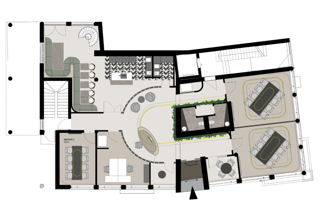 Grundriss der Büroräume von Alt & Partner mit Empfang, Besprechungsräumen und Lounge