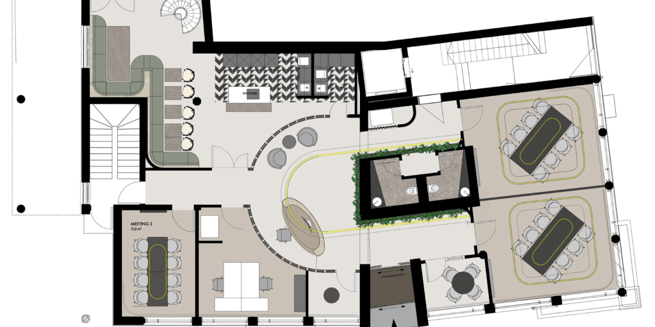 Grundriss der Büroräume von Alt & Partner mit Empfang, Besprechungsräumen und Lounge