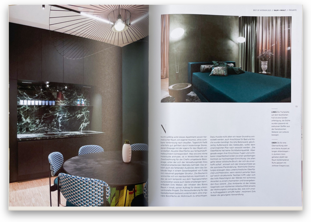 Buch „Best of Interior 2023“, Doppelseite mit dem Business Apartment